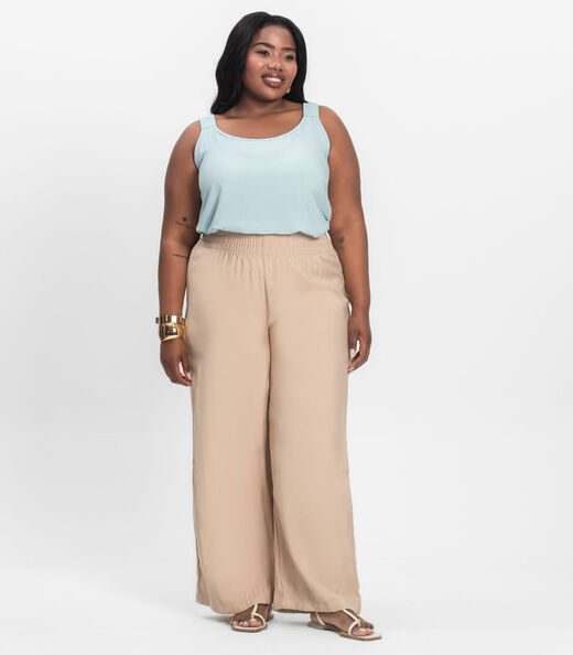 Calça Pantalona Plus Size Secret Glam Bege