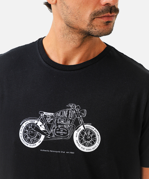 Camiseta Masculina Estampa Motocicleta Marisa Preta