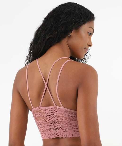 Sutiã Bra Top De Renda Com Bojo e Sem Aro Marisa Rosa