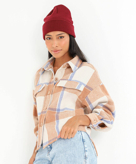 Image_Camisa Feminina Xadrez Flanelada Marisa Bege