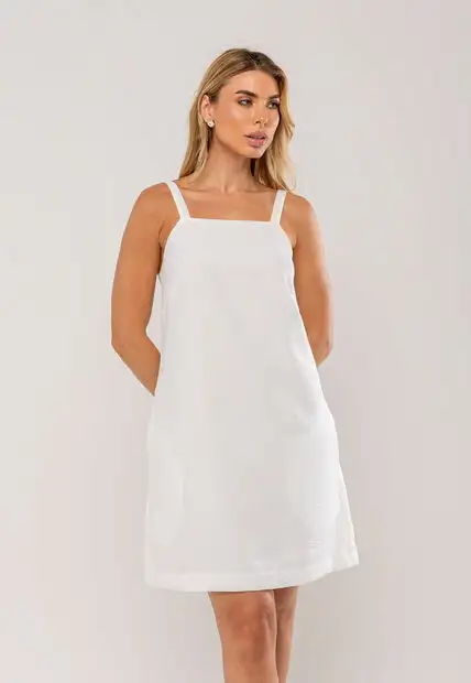 Vestido Curto Com Alça Fina e Bolso Branco Salvatore