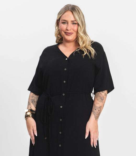 Vestido Chemise Longo Plus Size Secret Glam Preto