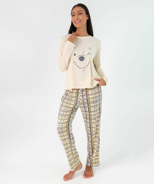 Image_Pijama Feminino Ursinho Pooh Xadrez Amarelo