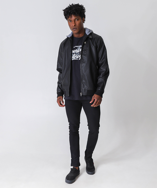 Jaqueta Masculina Capuz Bolsos Marisa Preto