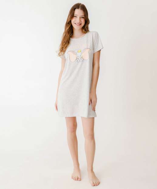  Camisola Estampa Dumbo Manga Curta Disney Cinza