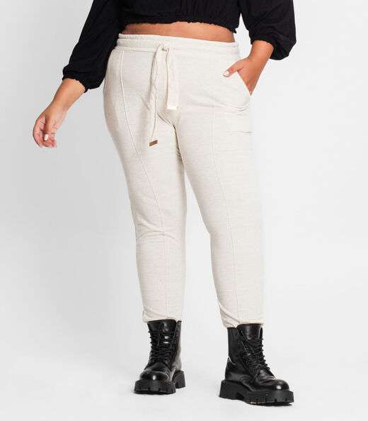 Calça Feminina Plus Size Em Moletinho Secret Glam Off White