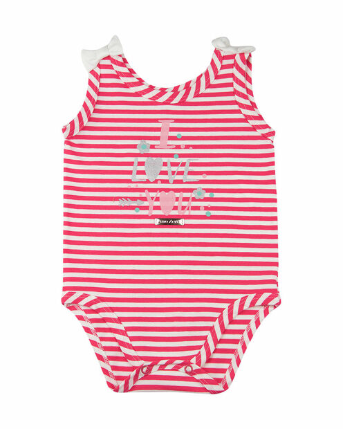 Body Bebê Sem Manga Cotton Listrado Classic Silk Screen I Love You - Pink