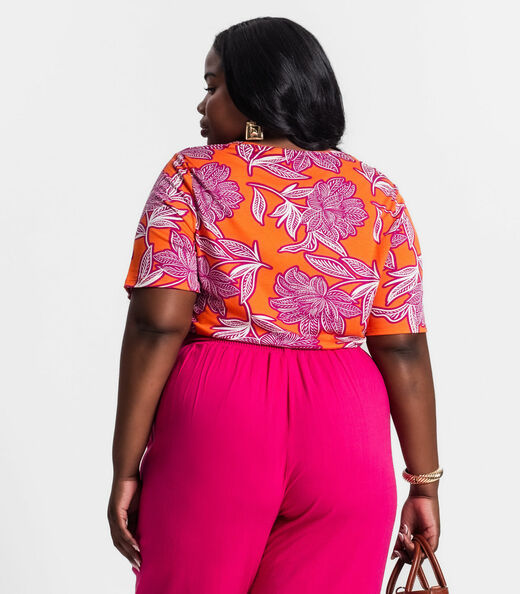 Blusa Manga Curta Feminina Plus Size Secret Glam Laranja