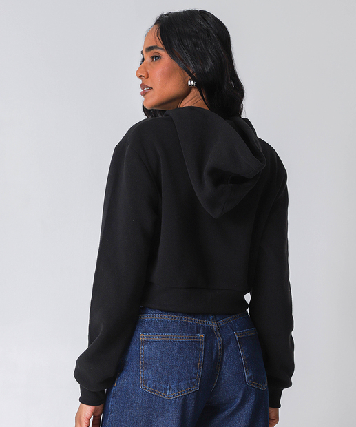 Casaco Feminino Cropped Moletom Flanelado Marisa Preto