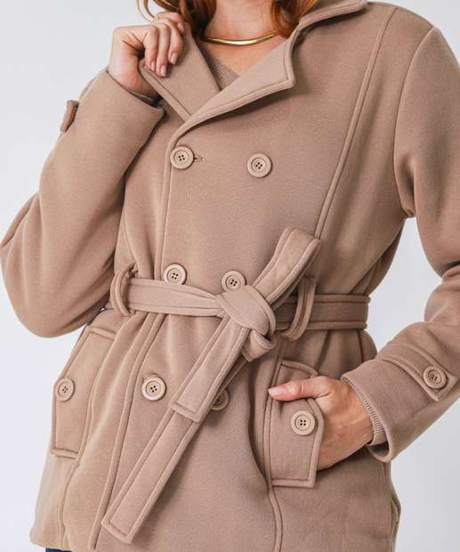 Casaco Feminino Trench Coat Moletom Marisa Marrom