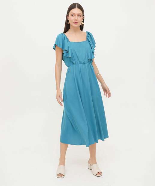 Vestido Midi Feminino Babado Manga Curta Marisa