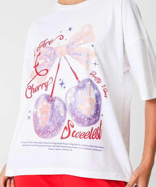 Camiseta Feminina Oversized Cereja Marisa Bege