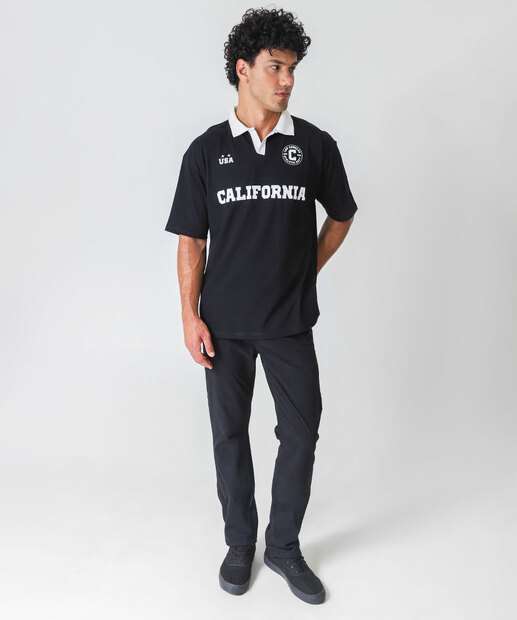 Polo Masculina Estampada Manga Curta Marisa Preto