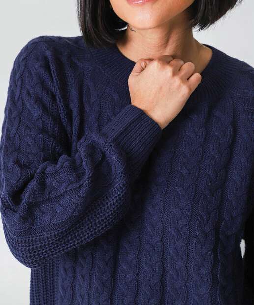Suéter Feminino Trançado Textura Marisa Azul