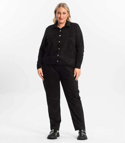 Casaco Plus Size Feminino Em Suede Secret Glam Preto