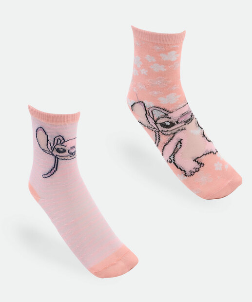 Image_Kit 2 Meias Infantil Estampa Stitch Disney Rosa