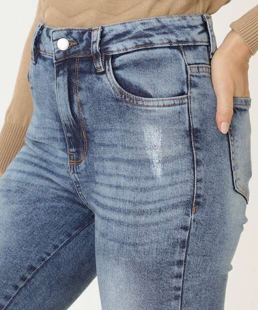 Calça Jeans Flare Feminina Destroyed Cintura Alta
