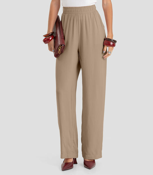 Calça Feminina Pantalona em Tecido Dianna Marrom