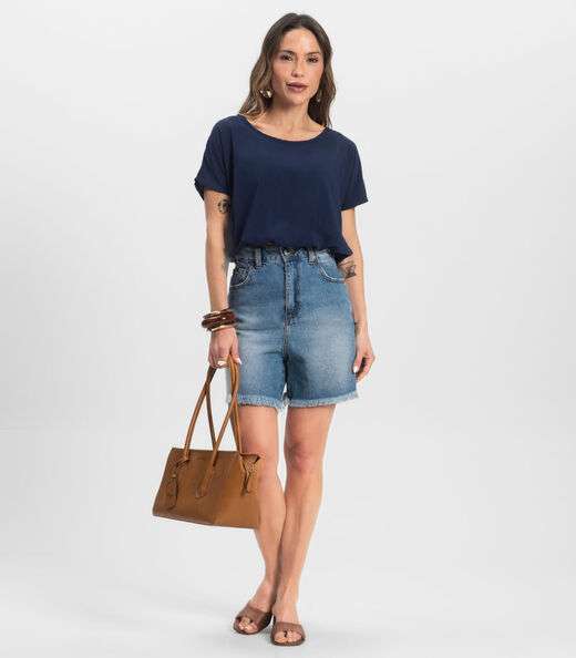 Blusa Feminina manga curta Infinita Cor Azul