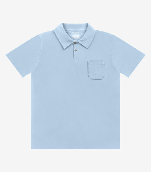 Polo Masculina Com Bolso Cotton Leve Diametro Azul