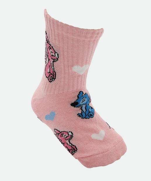 Kit 2 Meias Infantil Estampa Stitch Disney Rosa