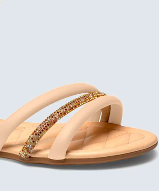 Sandália Feminina Rasteira Strass Amarração Mississipi