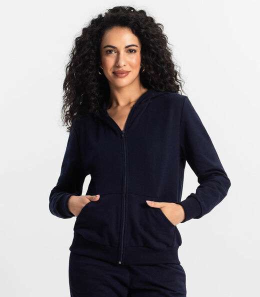 Jaqueta Feminina Básica com Capuz Rovitex Azul