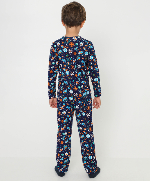 Pijama Infantil Planetas Marisa Tam 04 ao 12 Azul