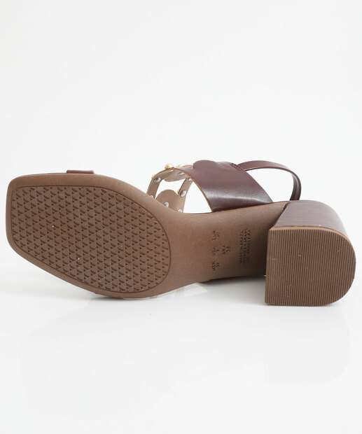 Sandália Feminina Salto Grosso Via Uno Vinho