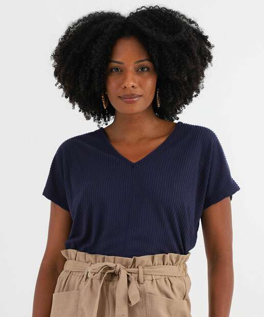 Image_Blusa Feminina Canelada Manga Curta Marisa Preto