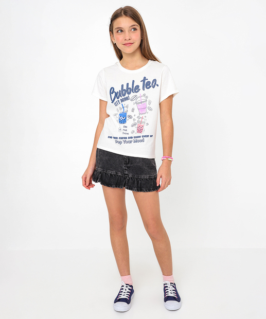 Camiseta Juvenil Estampa Com Brilho Marisa Tam 10 a 16 Branco