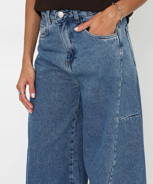 Calça Jeans Barrel Marmorizada Feminina Sawary Azul