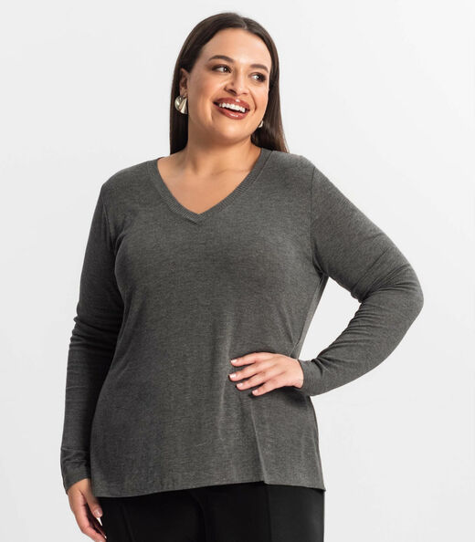 Blusa Manga Longa Visco Tricot Secret Glam Cinza