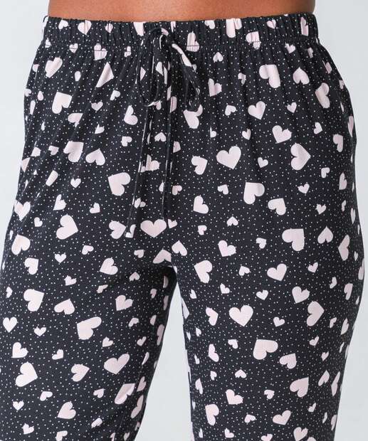 Pijama Feminino Estampa Corações Marisa Preto