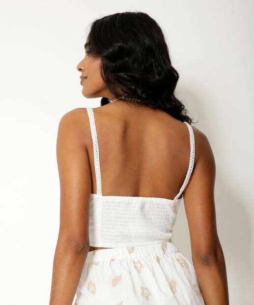 Blusa Cropped Feminina Bordada Alças Finas Marisa