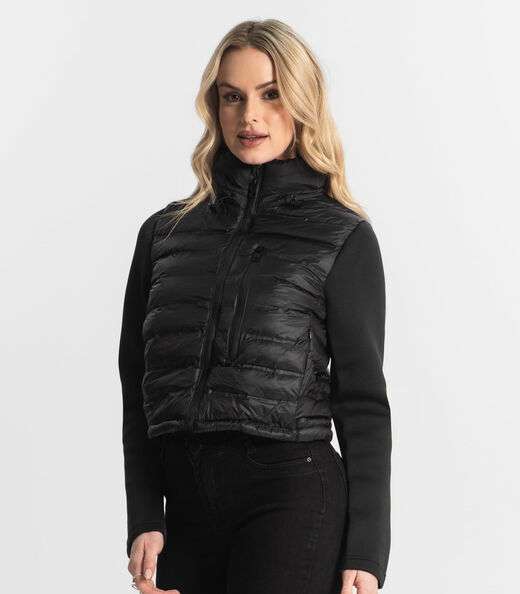 Jaqueta Puffer Feminina Com Bolsos Sea Surf Preto