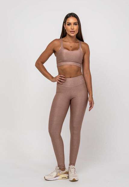 Calça Legging Suplex Canelada Brilho Básica Marrom Salvatore Fashion