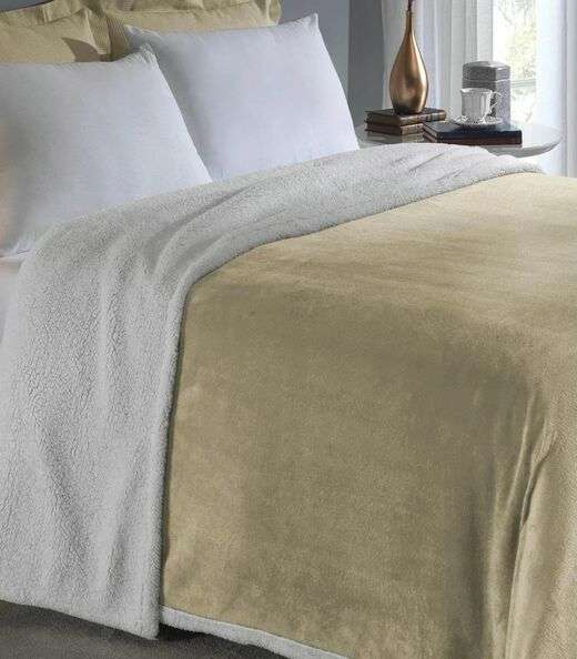 Cobertor Sherpa Dupla Face Queen Lar E Lazer Bege