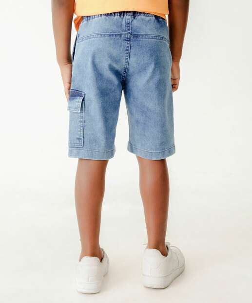 Bermuda Infantil Jeans Bolso Cargo Tam 04 a 08 Azul