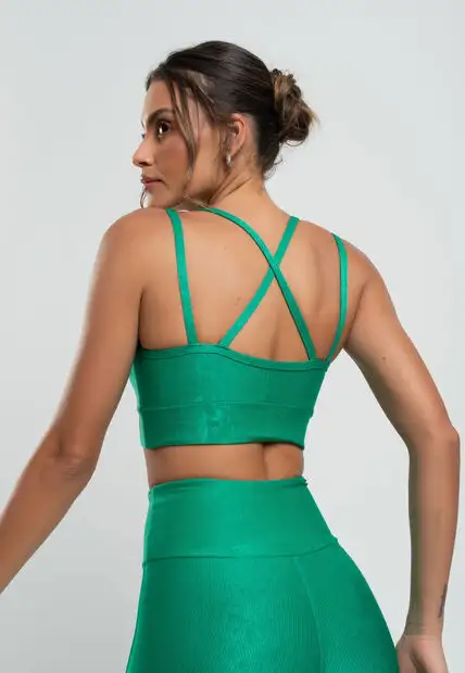 Top Suplex Canelado Brilho Decote e Tiras Verde Salvatore Fashion