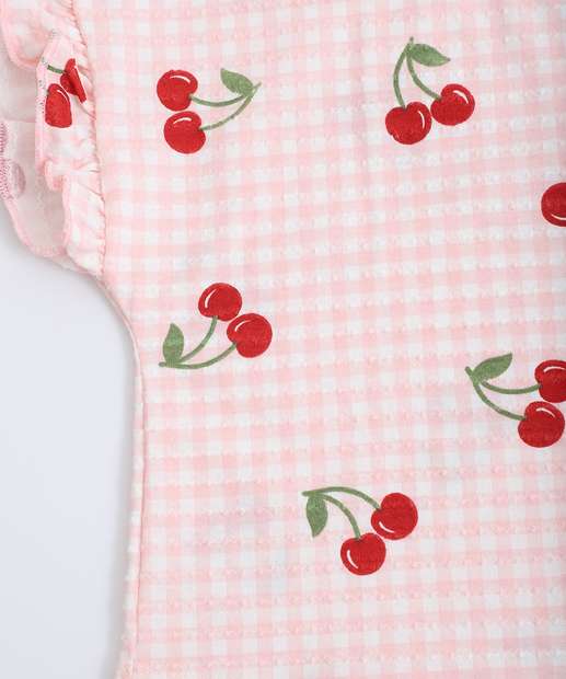 Blusa Infantil Cereja Xadrez Marisa Tam 1 a 3 Rosa