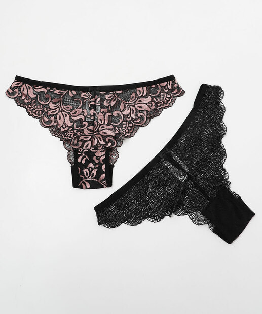 Image_Kit 2 Calcinhas Tanga Bicolor Renda Marisa Preto