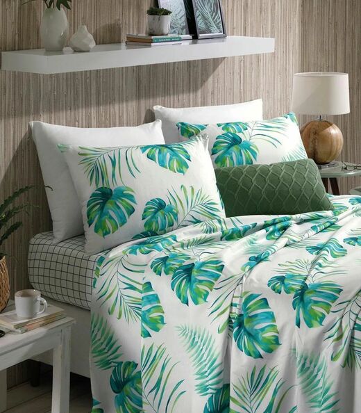 Jogo De Cama Solteiro Folhas 200 Fios Lar E Lazer Branco