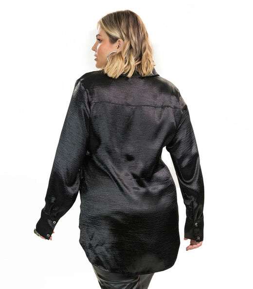 Camisa Manga Longa Air Flow Metalizado Secret Glam Preto