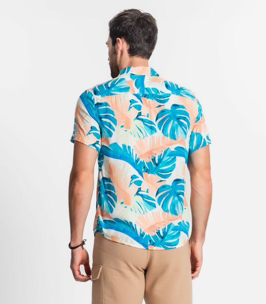Camisa Masculina Florida Com Botões Select Azul