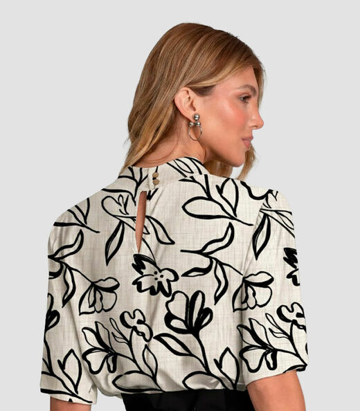 Blusa Feminina em Tecido Estampado Dianna Bege
