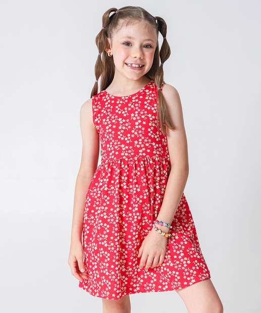 Vestido Infantil Estampa Floral Marisa Tam 4 a 10 Vermelho