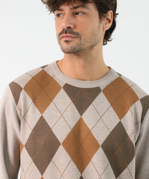 Suéter Masculino Tricô Estampa Argyle Marisa Areia