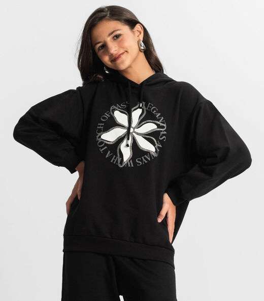 Moletom Juvenil Feminino Com Capuz Minty Preto