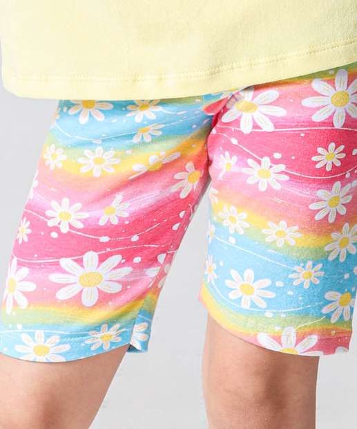 Conjunto Infantil Estampa Flores Marisa Tam 4 a 10 Amarelo